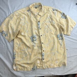 Tommy Bahama Silk Hawaiian Shirt Mens XL Floral Print Button Up Orange